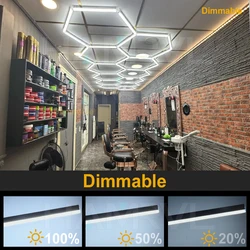 Dimmable Hexagon LED Lighting for Garage Barbershop Hair Salon Gym Studio Ceiling Light Honeycomb Lamp Tube Car Detail Workshop