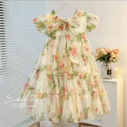 summer Teen Girls Pastoral style Dresses for Kids 1-8 Years Children Leisure floral fragments dress Formal occasions Dresses