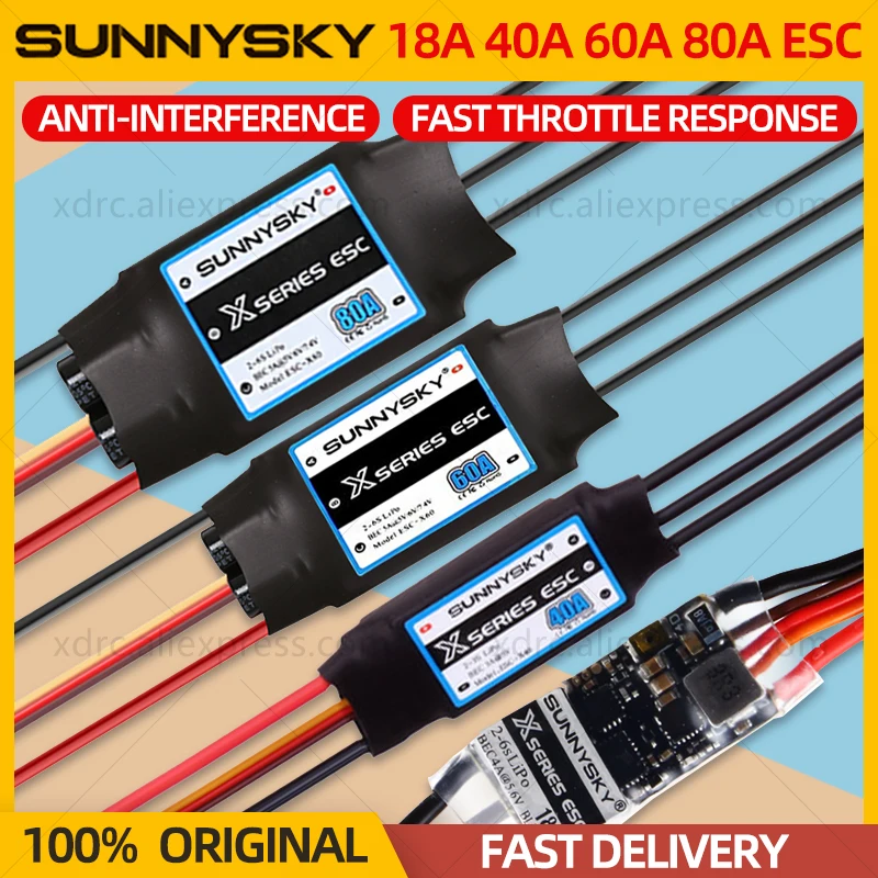 SUNNYSKY X-SERIES ESC 18A/40A/60A/80A 2-4S/2-6S LiPo Brushless ESC BEC Fast Response For Airplane Fixed Wing Aircraft Original