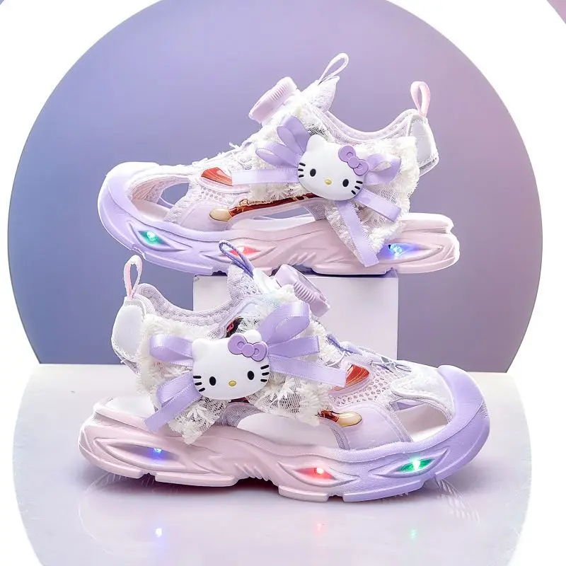 

Sanrio Hello Kitty Girls Led Lighted Sandals Summer Children's Sports Beach Lace Shoes Girls' Soft Non-Slip Shining Shoes