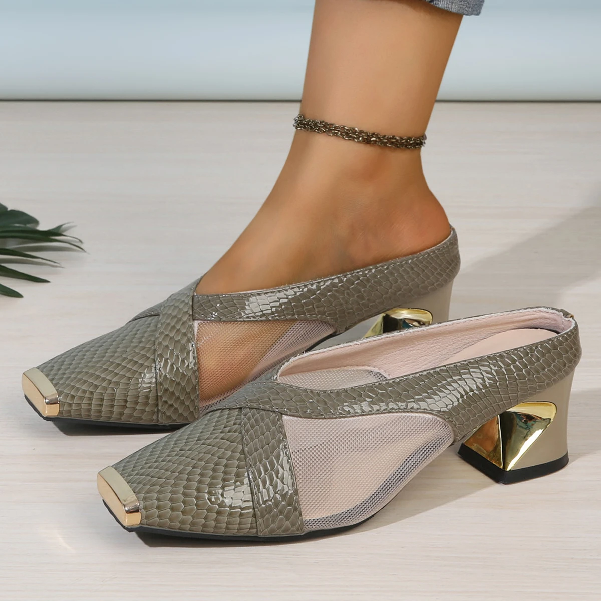 2025 Women High Heels Sandals Breathable Thick Heels Sandals Comfort Square Head Shoes for Women Fashion Large Size Shoes Women