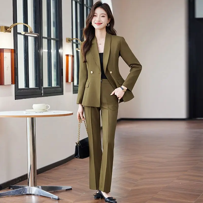 

Spring Autumn Fashion Ladies Pant Suit Women Black Solid Female Business Work Wear Jacket and Trouser Formal 2 Piece Blazer Set