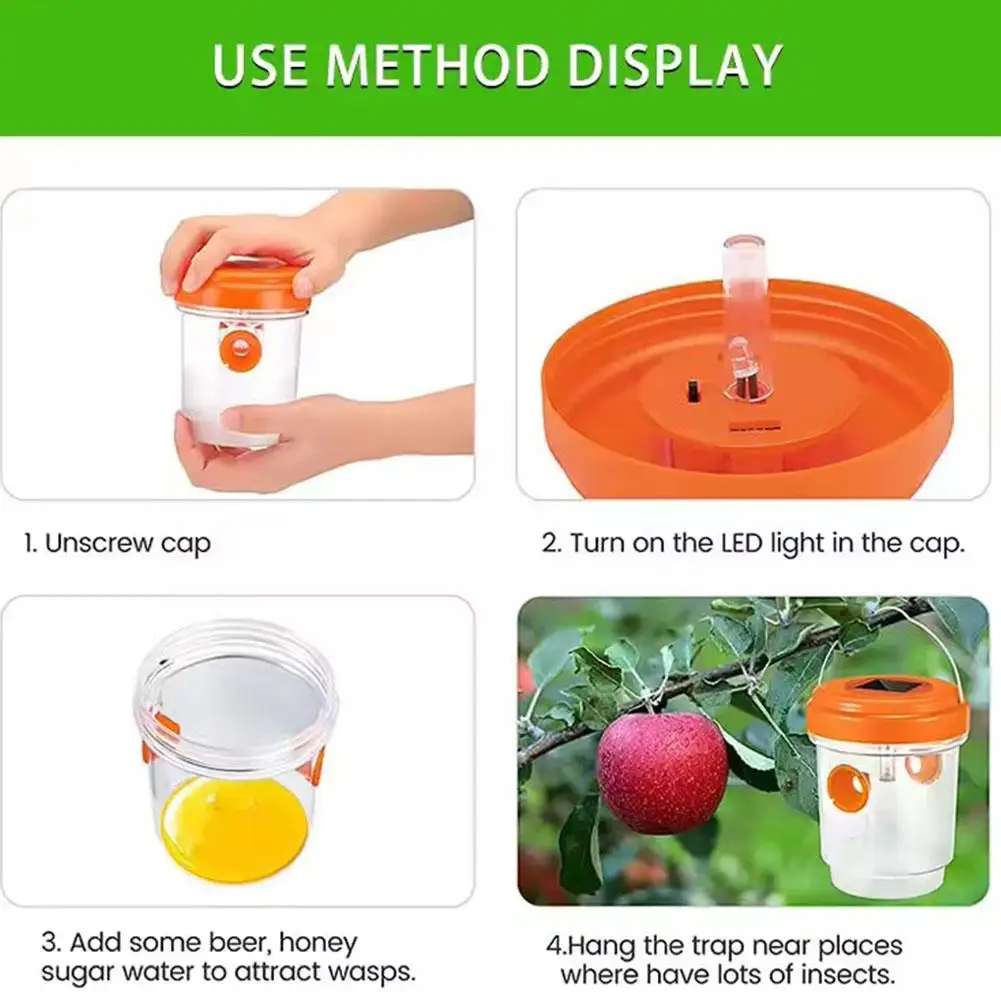 Solar Wasp Trap Waterproof Outdoor Hanging Trap Safe Non-Toxic Bee Hornet Traps Reusable Garden Fruit Fly Catcher