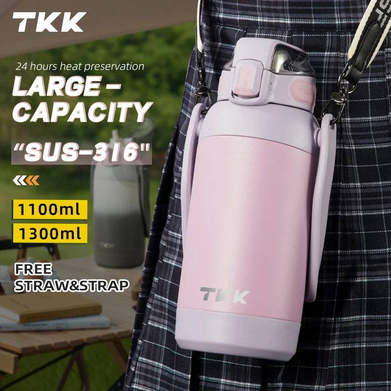 TKK 1100/1300ml SUS-316 Large Capacity Stainless Steel Thermos Portable Vacuum Flask Insulated Tumbler  Cutey Thermo Bottle