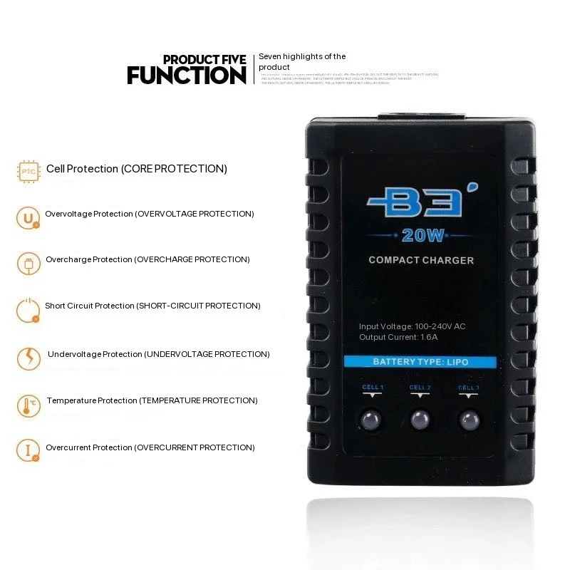 B3 20W simple balanced charger model airplane 2S -3S lithium battery 7.4V-11.1V model toy gun drone