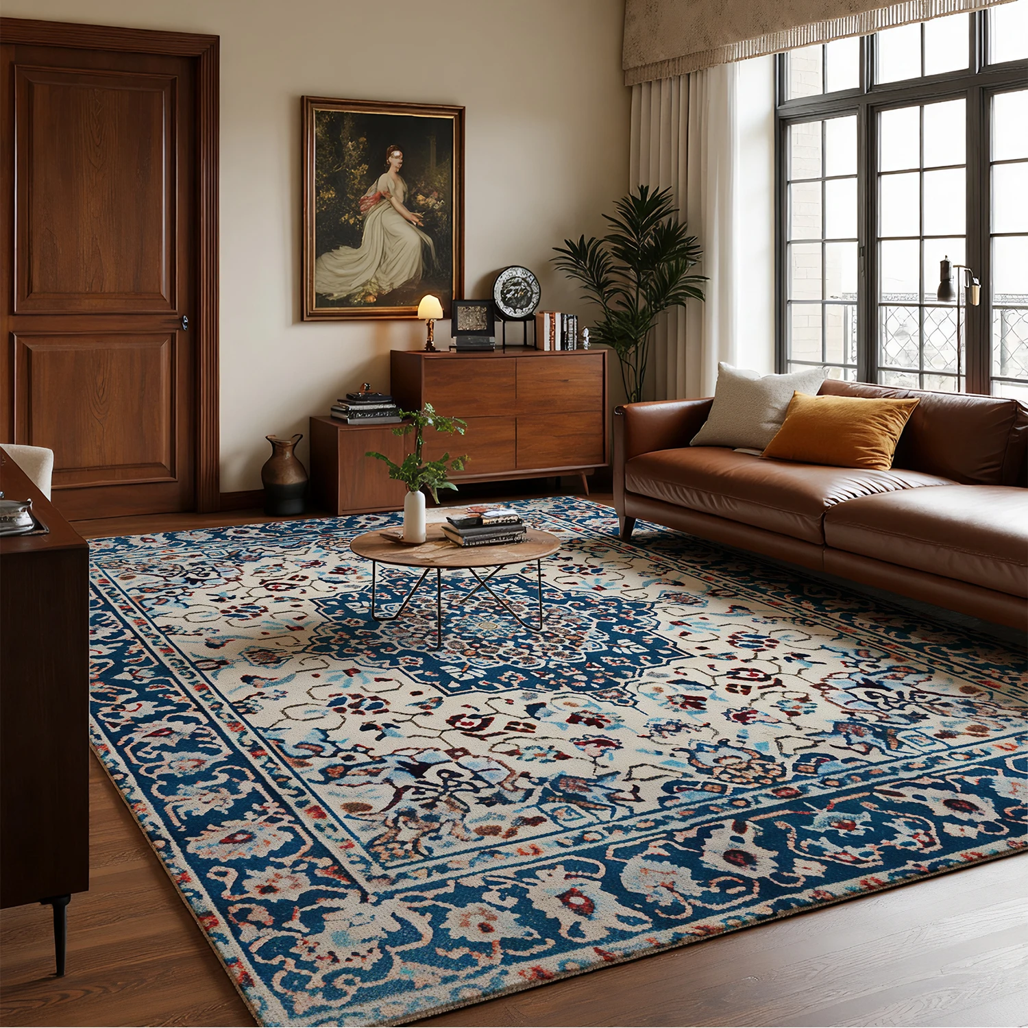 

VIKAMA Area Rugs Low-Pile Vintage Rug Washable Non-Slip Carpet for Living Room,Bedroom Dining Room Indoor Floor Mat Home Decor