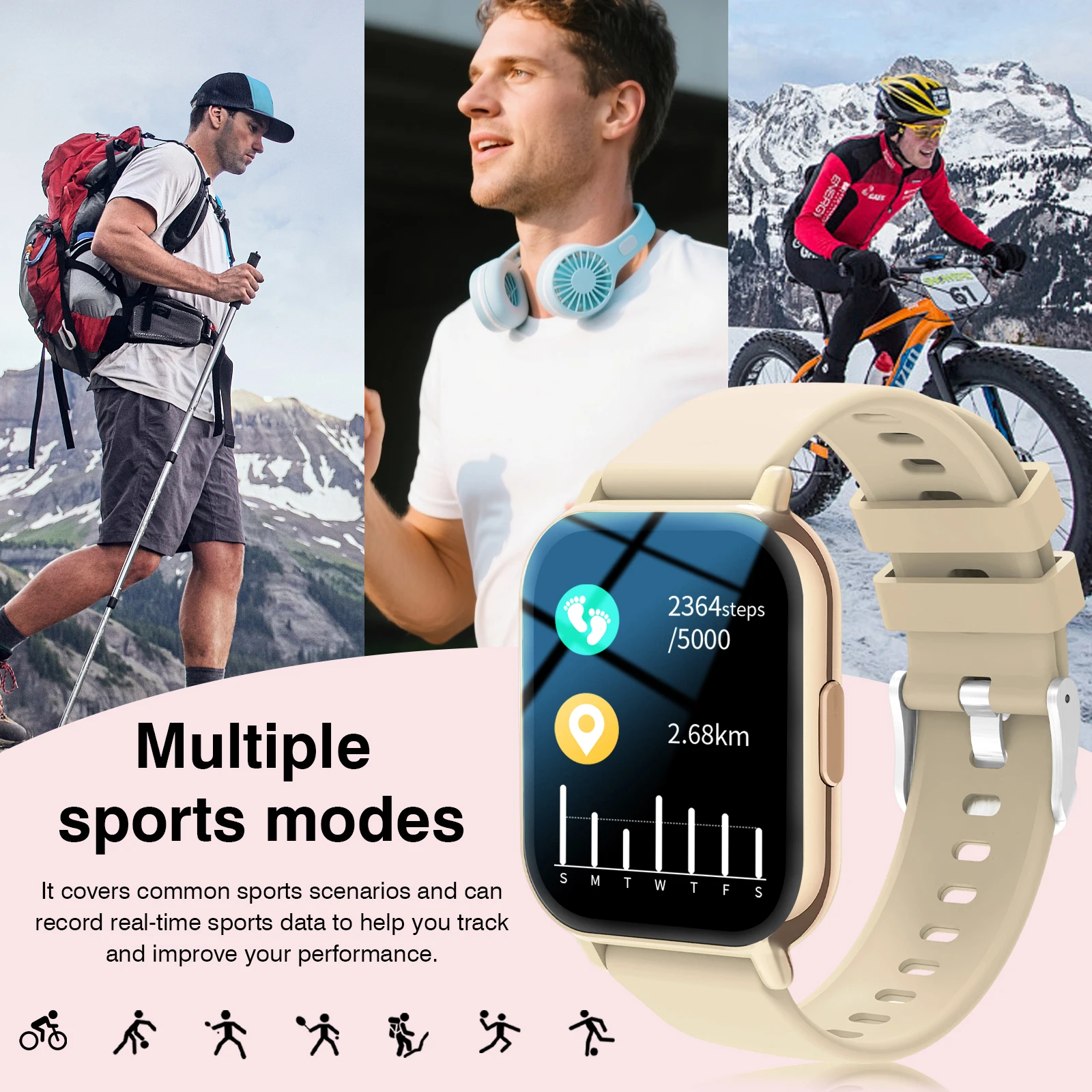 Nowy Smartwatch, Modny Zegarek Sportowy Unisex, Bezprzewodowe Rozmowy, Tryb Multi-Sport, Sterowanie Muzyką