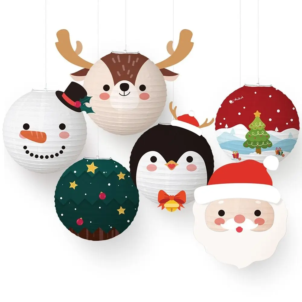 Cartoon Paper Christmas Paper Lanterns Santa DIY Xmas Paper Ball Portable Christmas Tree Hanging Lantern Christmas
