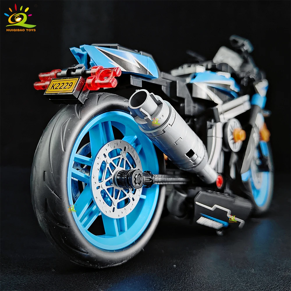 HUIQIBAO MOC Motorrad-Modellbausatz, City Moto Racer Bausteine, Spielzeug für Kinder, Jungen, Erwachsene, Auto-Set, Heimdekoration – Detail 6