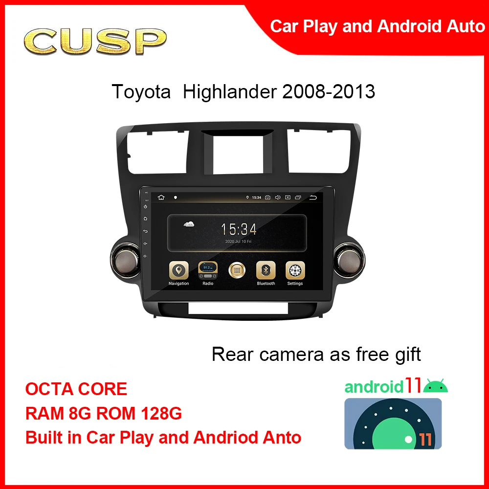 TOYOYA HIGHLANDER 2008-2013 10.1 INCH GPS RADIO ANDROID CAR GPS FOR CUSP CAR STEREO  8G+128G Car Multimedia NAVI Voice CAR PLAY