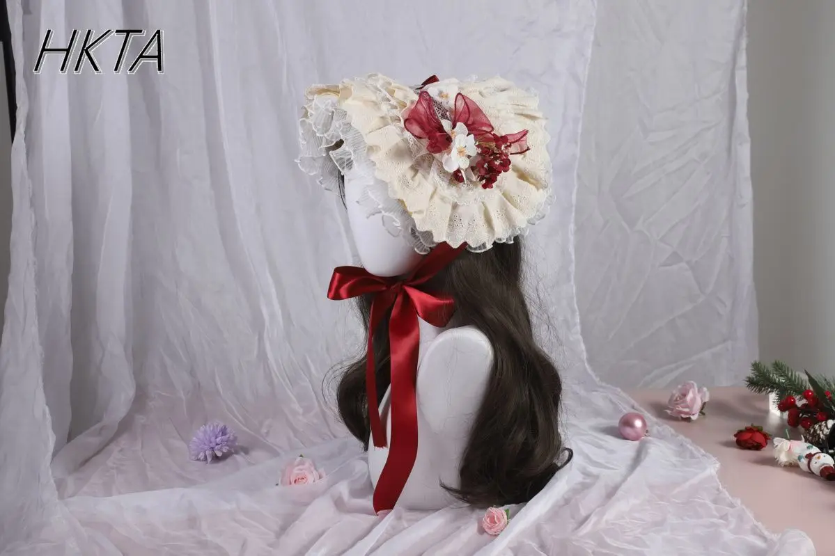Original Lolita Kawaii Frauen Mädchen Hut BNT Pastoralen Lolita Stroh süße bogen blumen Hüte Pastoralen Hanfu Foto Cosplay Kappe Sommer