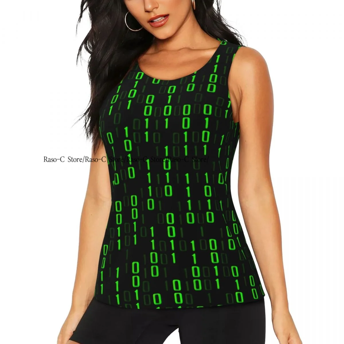 

Women Sport tank Tops Loose Yoga Tops Quick Dry Workout Sport Tops Green Matrix Pattern Yoga Shirt