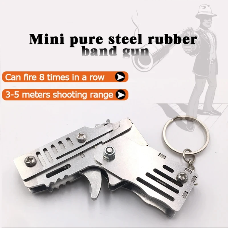 

Mini Folding Can Hold The Key Chain Of The Rubber Band Gun Six Bursts Made All Metal Shooting Toy Gifts Outdoor tools Tool Parts