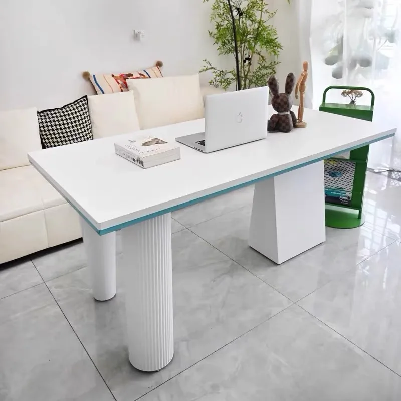 Rectangle Nordic style dining table, poplar table top, color irregular shape legs; removable, easy to move, suitable for dining;