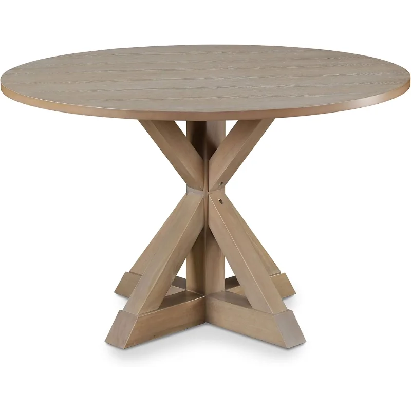 Round solid wood rural dining table, wooden support base, 46.5 