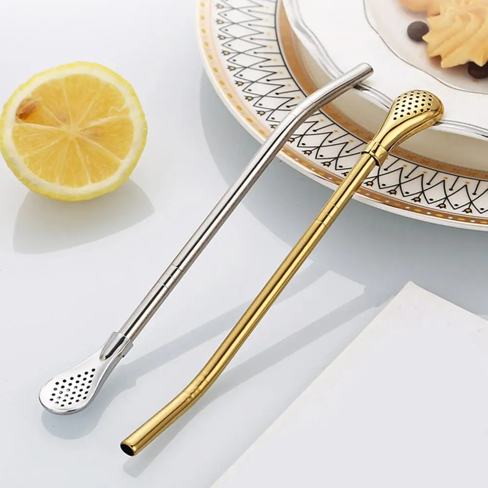 Kitchen Stainless Steel Straw Spoon for Drinks Reusable Tea Filter Stirring Straws Multi-Functional Leak-proof Drinking Straw