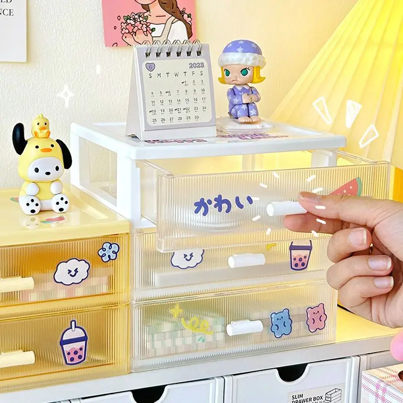 Cute Desktop Cosmetic Storage Box Organizer Drawer Office Storage Rack Kawayi Stationery Desk Pen Holder Drawer Organizer Box