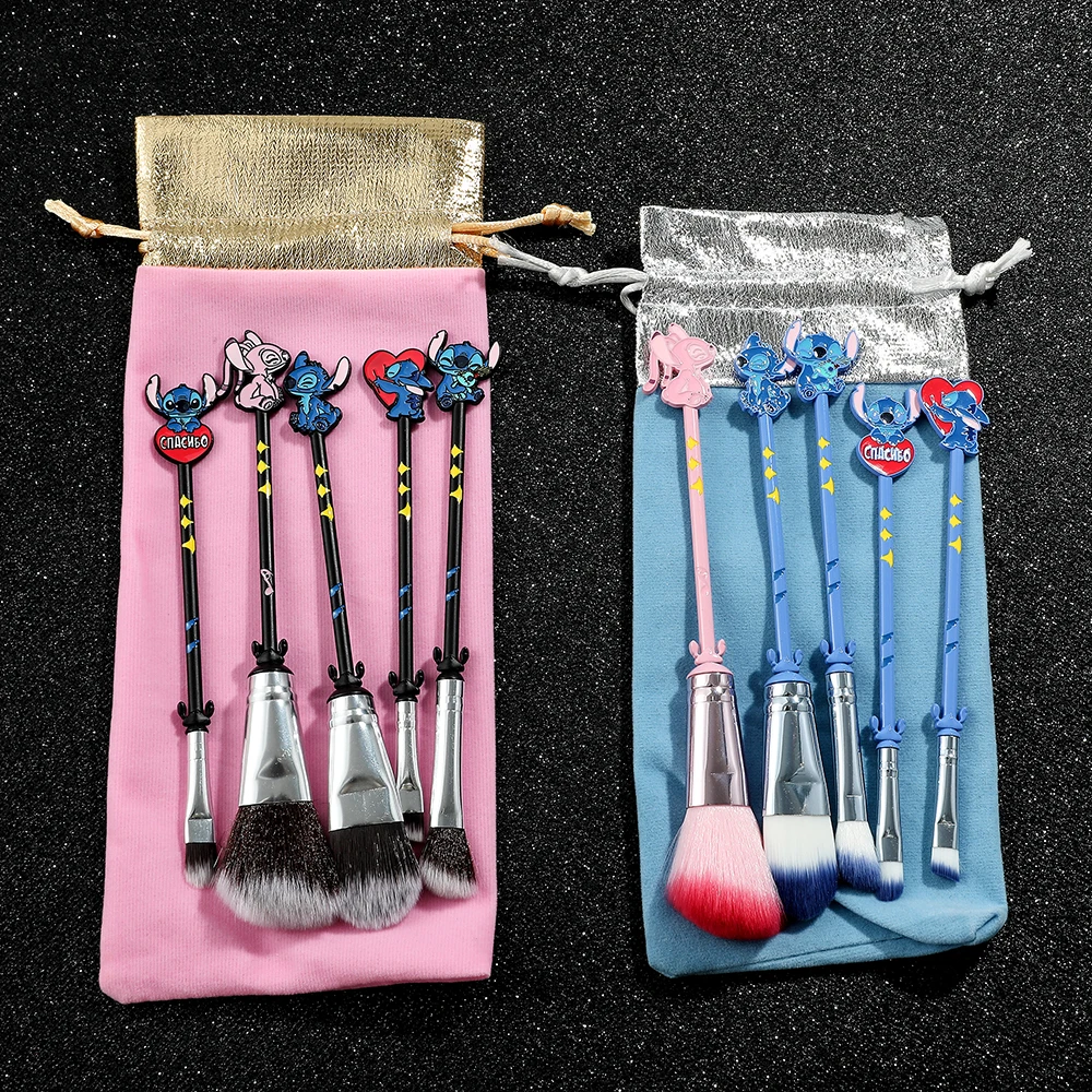 5pcs/Set Disney Lilo & Stitch Bright Foundation Concealer Vogue Eye Shadow Eye Brow Lip Makeup Brushes Makeup Brushes Set Gift