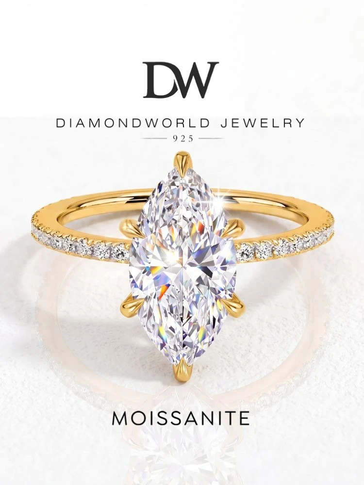 DWJ Luxus 2CT Echter Moissanit Diamant Marquise Ring für Frauen 925 Sterling Silber Jahrestag Party Hohe Qualität Edlen Schmuck