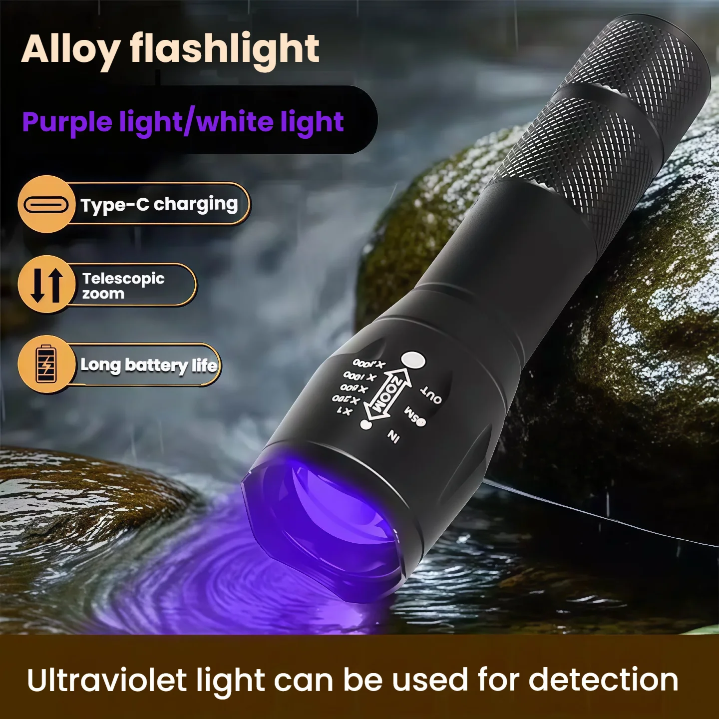 

Фонарик T6 из алюминиевого сплава, сильное освещение, нефрит, фиолетовый свет, 395 нм, УФ-лампа для проверки банкнот