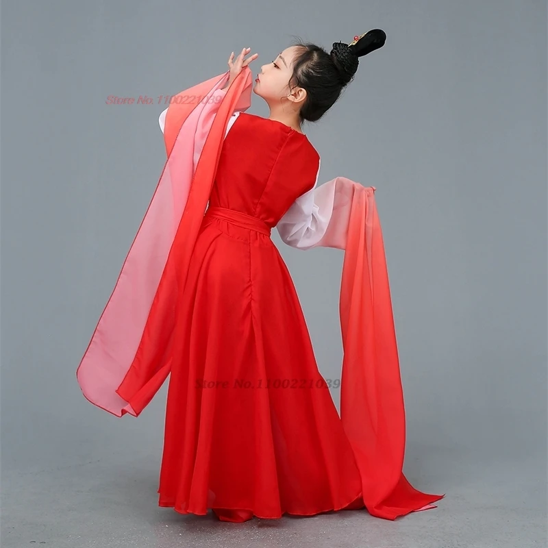 2025年 伝統的な中国の子供たちのダンス衣装 花刺繍漢服ドレス レトロなステージパフォーマンスドレス 古代の民族舞踊