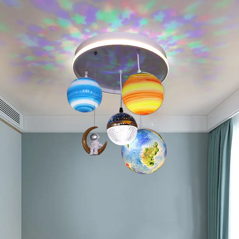 

Creative Children's Room Planet Starry Sky Boy Astronaut Nordic Protection Room Remote Control Intelligent LED Ceiling Pendant