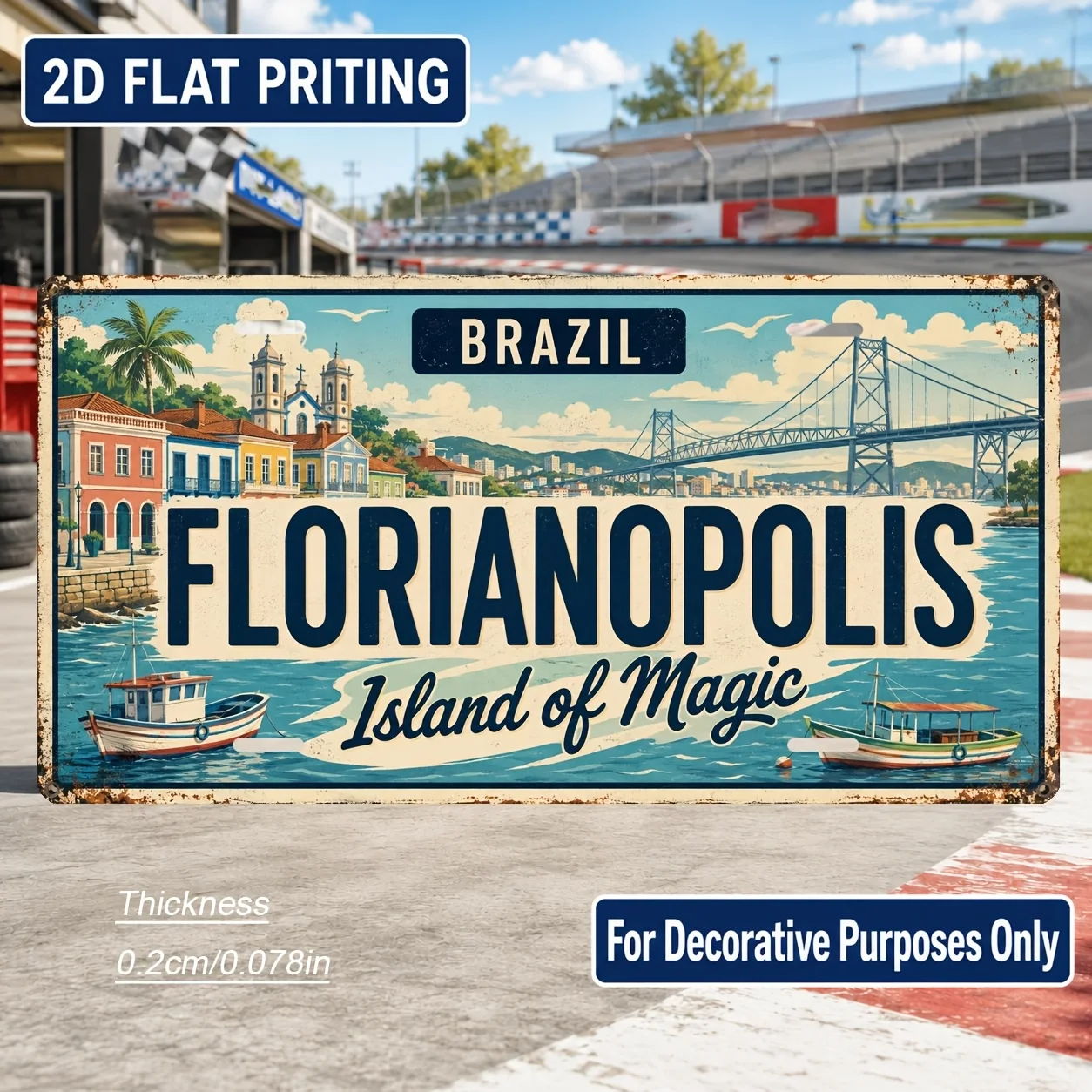 2D Flat, [2D Flat] 1pc Florianópolis-Themed Vintage Wall Sign - Retro Brazil-Themed Plaque Suitable for Home Decor, Bar & Out