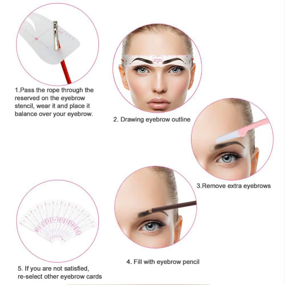 Juego de plantillas reutilizables para cejas, plantillas 3D para maquillaje de ojos, plantilla de aseo para cejas, tarjeta, guía de dibujo, herramienta de modelado de estilo con cuerda