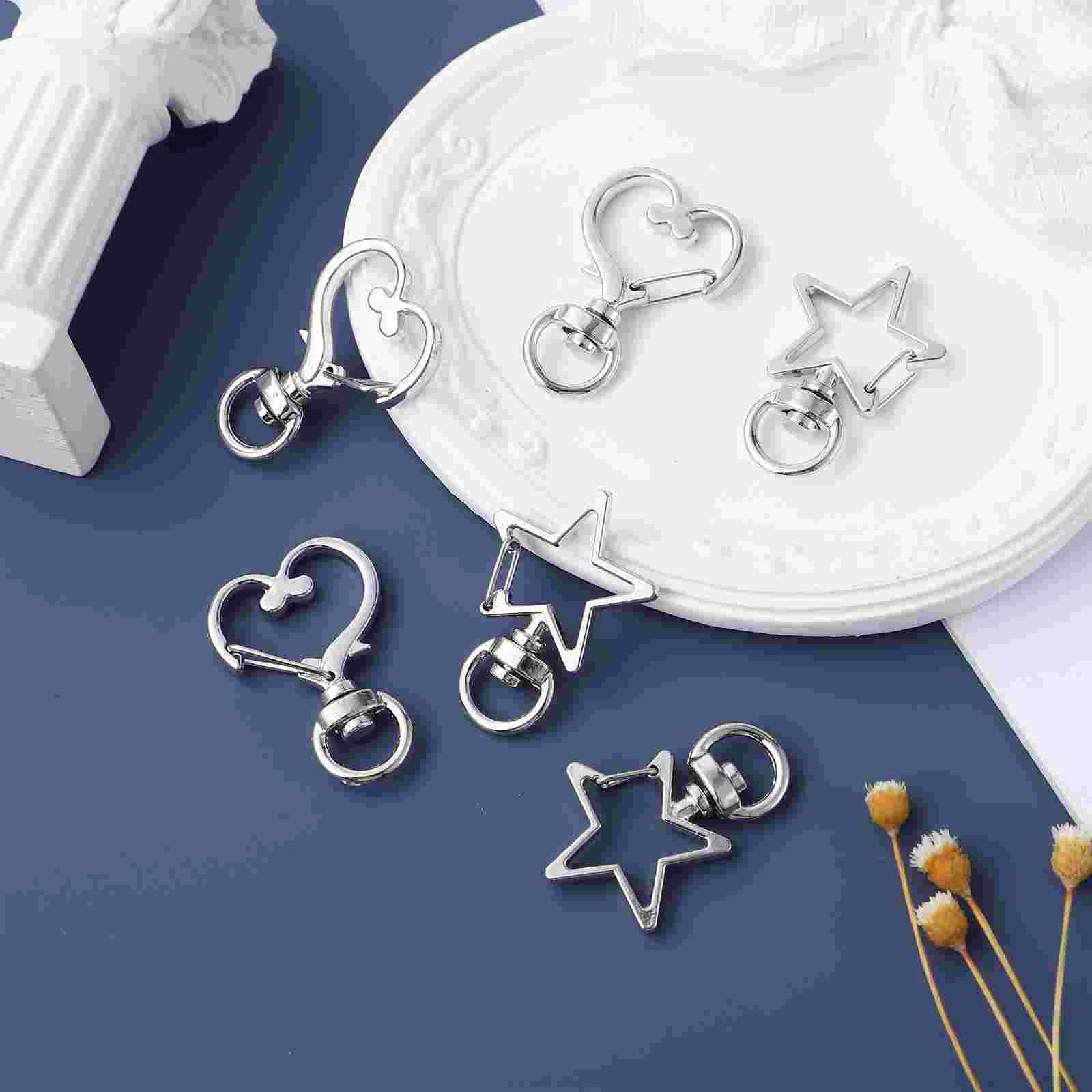 20 Pcs Key Fob Rotating Lobster Clasp Jewelry Clasps Star Keychain Clip Heart-shaped Claw Opening Ring And Closures