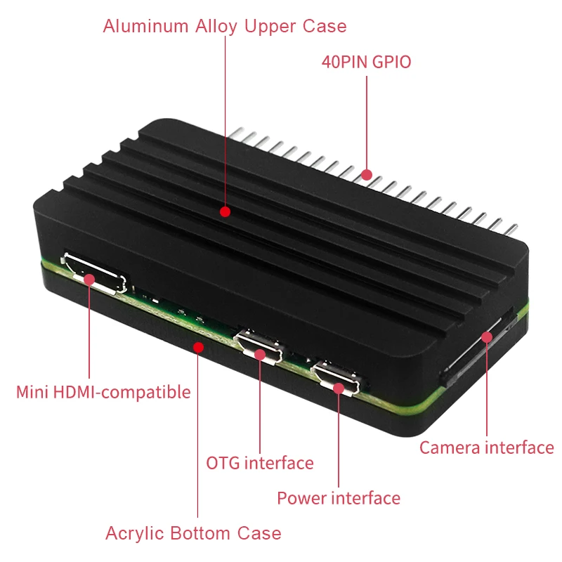 Raspberry Pi Zero 2 W Aluminum Case + Curved Pin Header or Straight Pin Passive Cooling Enclouse for Raspberry Pi Zero 2W