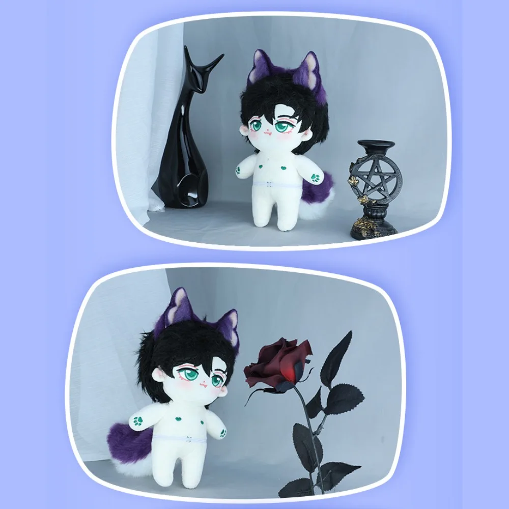 Headwear 20cm Plush Doll Headwear Ear Cat Wolf Ears Black White Idol Doll Headwear Cat Ear Tails Soft Headwear for Cotton Doll