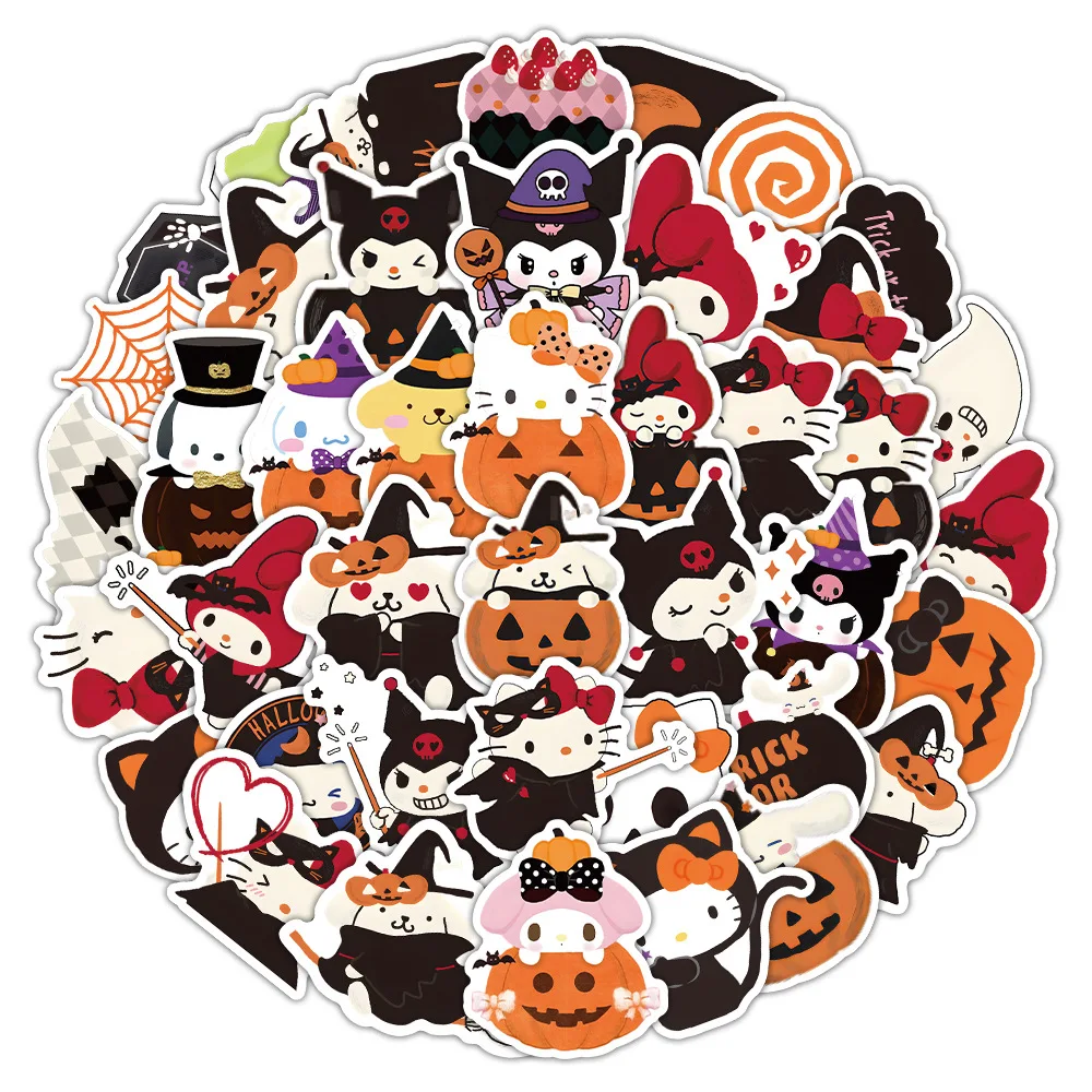 Calcomanías de Sanrio Kitty Kuromi, calcomanías de Halloween, Juguetes DIY para maleta, monopatín, teléfono, equipaje, bicicleta, regalo, 10/30/63