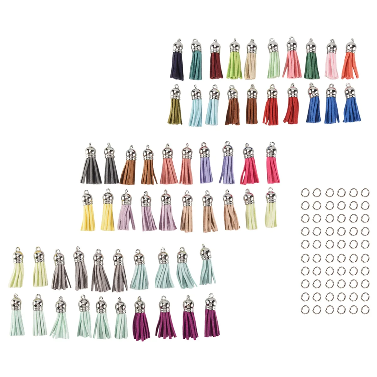 120Pcs Keychain Tassels Kit Leather Tassel Charms and Jump Rings for Jewelry Making, Keychain, Bracelets and DIY Craft