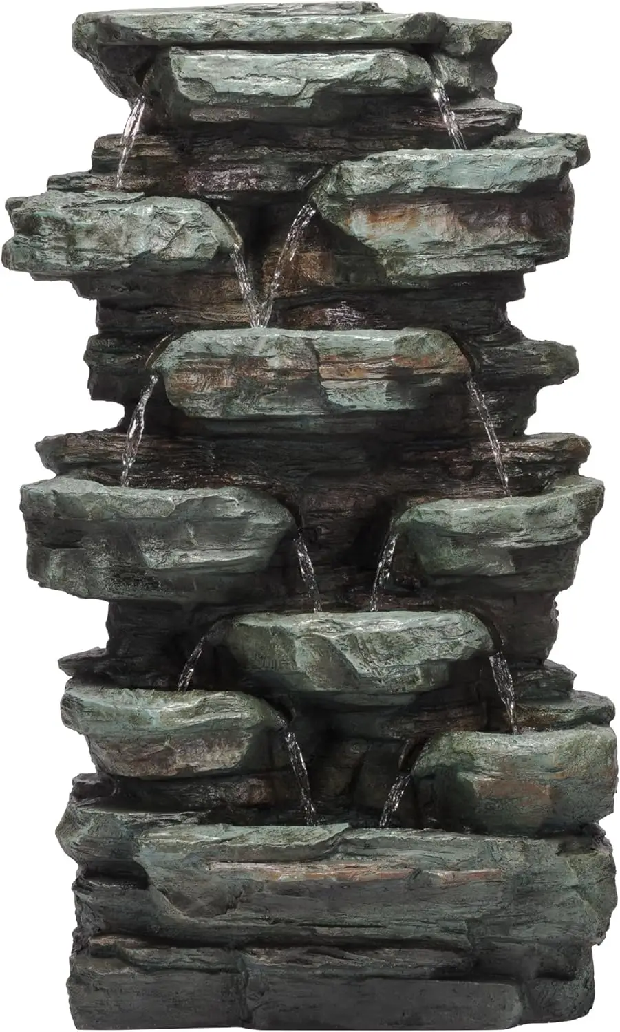 

WIN930 Outdoor Multitiered Cascading Rock Garden Water Floor Fountain with LED Lights, 39" H, Green