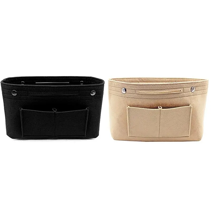 

2 Pcs Women Fashion Felt Cloth Inner Bag Fits In Insert Handbag Bags Storage Belongings Organizer-Black & Beige