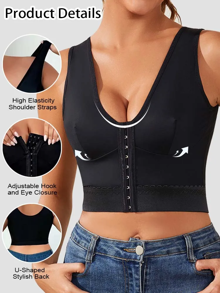 Women Push Up Underwear Shockproof Sports Support Fitness Vest Bras Front Closure Posture Corrector Lift Up No Underwire Bra