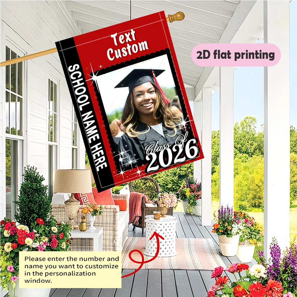 1pc double-sided Customizable Garden flag personalized custom Text & Photo&School Name garden decoration 30*45cm(12x18in)