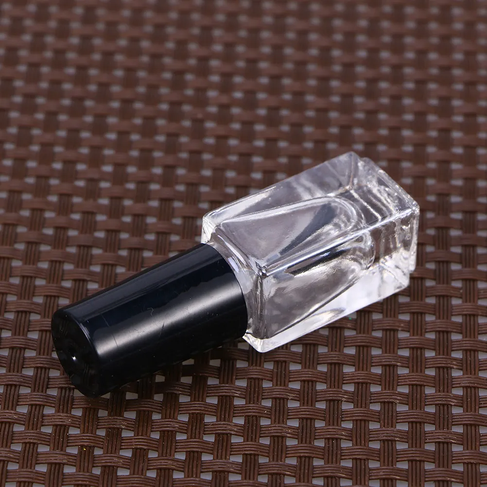 

15Pcs Transparent Nail Bottle Glass Refillable Container with Brush Black Cap for Polish DIY Stylish Empty Vial