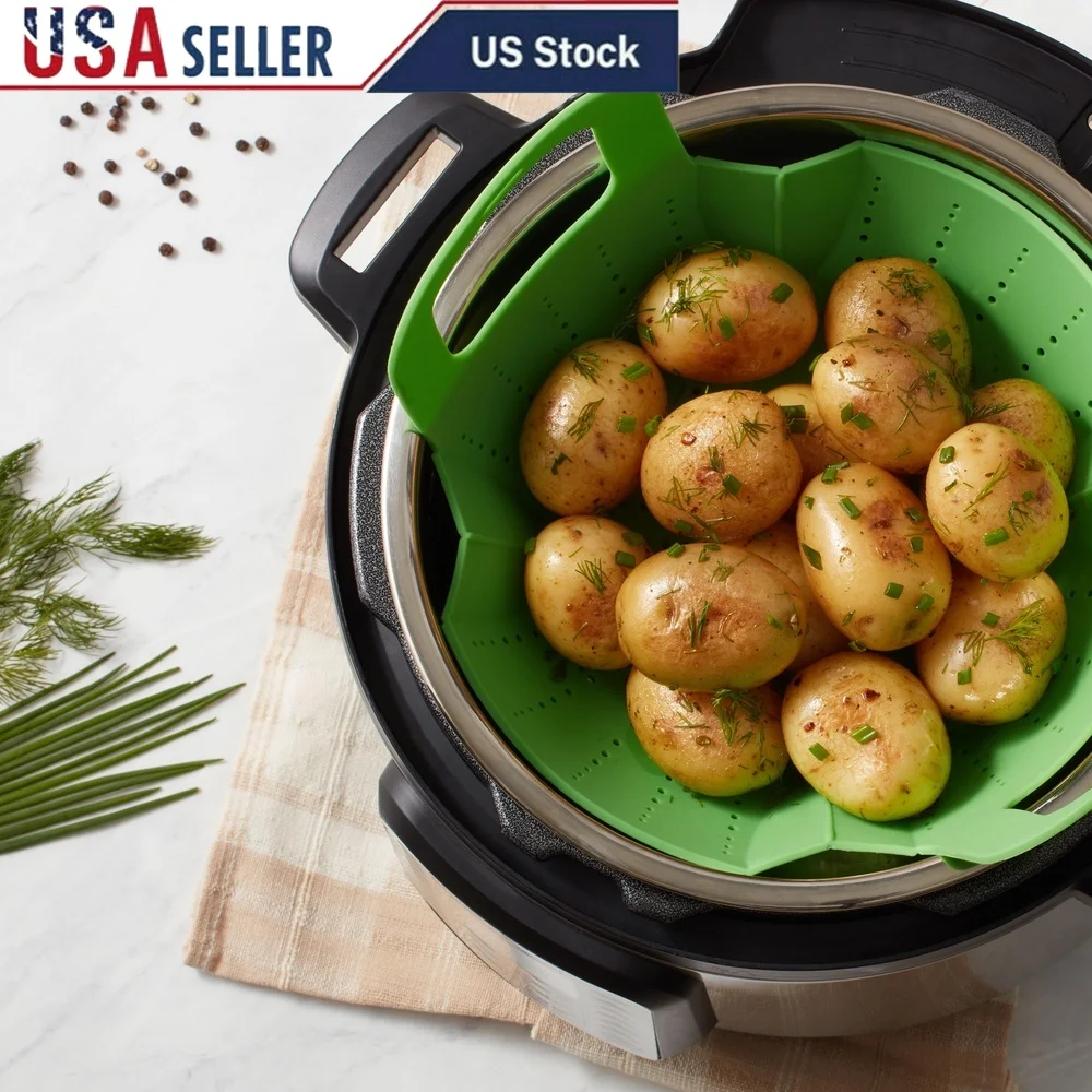 

Silicone Steamer Basket Accessory 6qt 8qt Cookers Heat Resistant Dishwasher Safe High Walls Raised Feet Easy Storage