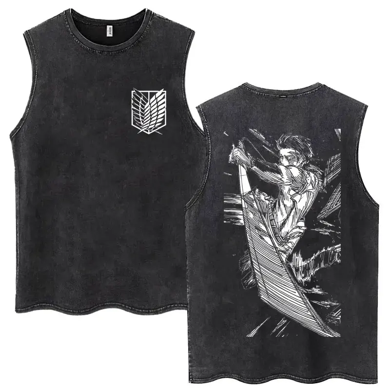 أنيمي هجوم على تيتان هجوم على تيتان ليفي أكرمان طباعة غسلها خمر تانك القمم الرجال النساء مانغا المتضخم أكمام تي شيرت #3