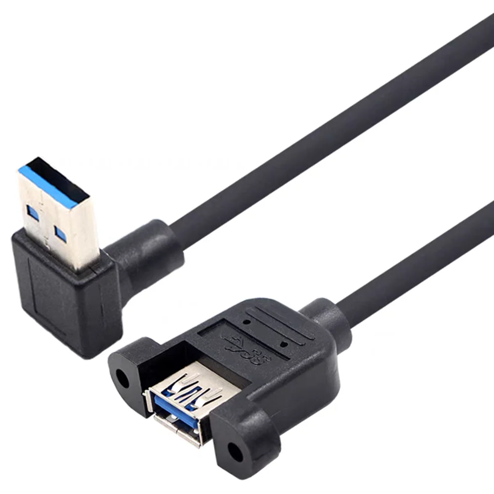 USB 3.0 male to female extended data cable 90 degree converter with screw hole, car mounted laptop data cable right angle line 0