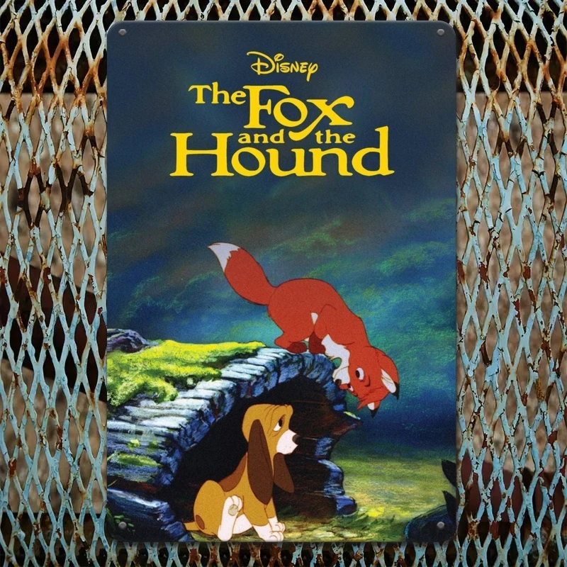 قطعة واحدة من "ديزني ثعلب وكلب الصيد" مقاس 20.32 × 30.48 سم معلقة على الحائط معدنية، مناسبة لغرف الألعاب العائلية والمدارس وما إلى ذلك، مملوءة