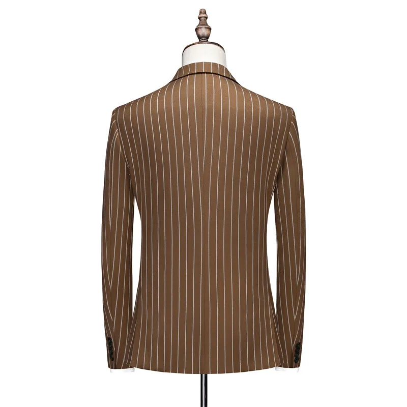 (자켓+바지+조끼) 신상 남성 비즈니스 스트라이프 정장 블랙/화이트/레드/블루 패션 남성 웨딩 연회 파티 드레스 3종 세트