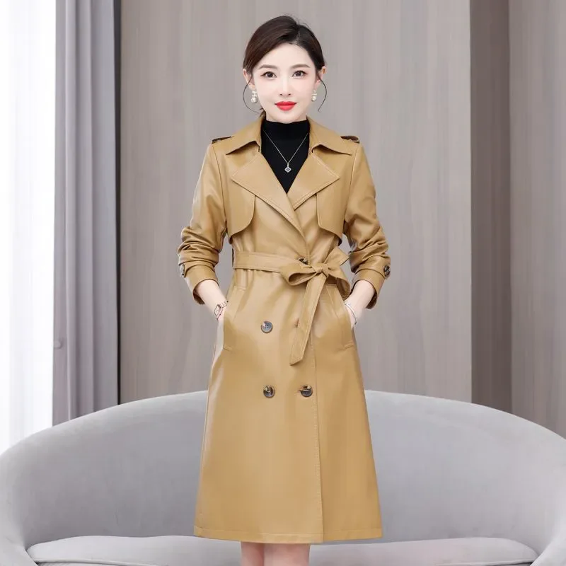 Ning Genuine Leather Jaet Women's Mid-Length 2025 Spring Autumn New High-End Leather Windbreaker Belted Slim-fit Coats