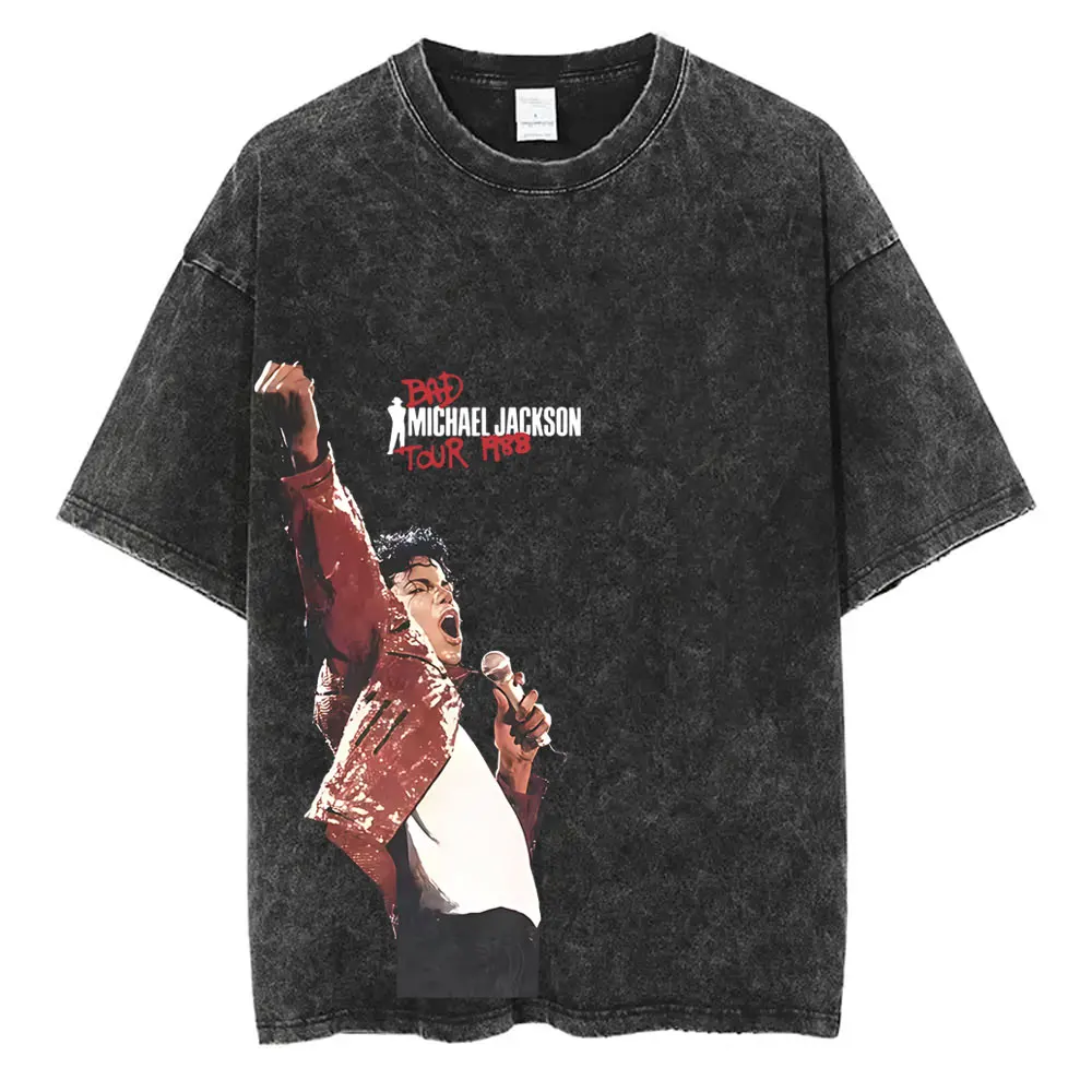 Washed Vintage King of Pop Michael Jackson Tour T-shirt Men Women Retro Gothic Rock T Shirt Men's Oversized T-shirts Streetwear