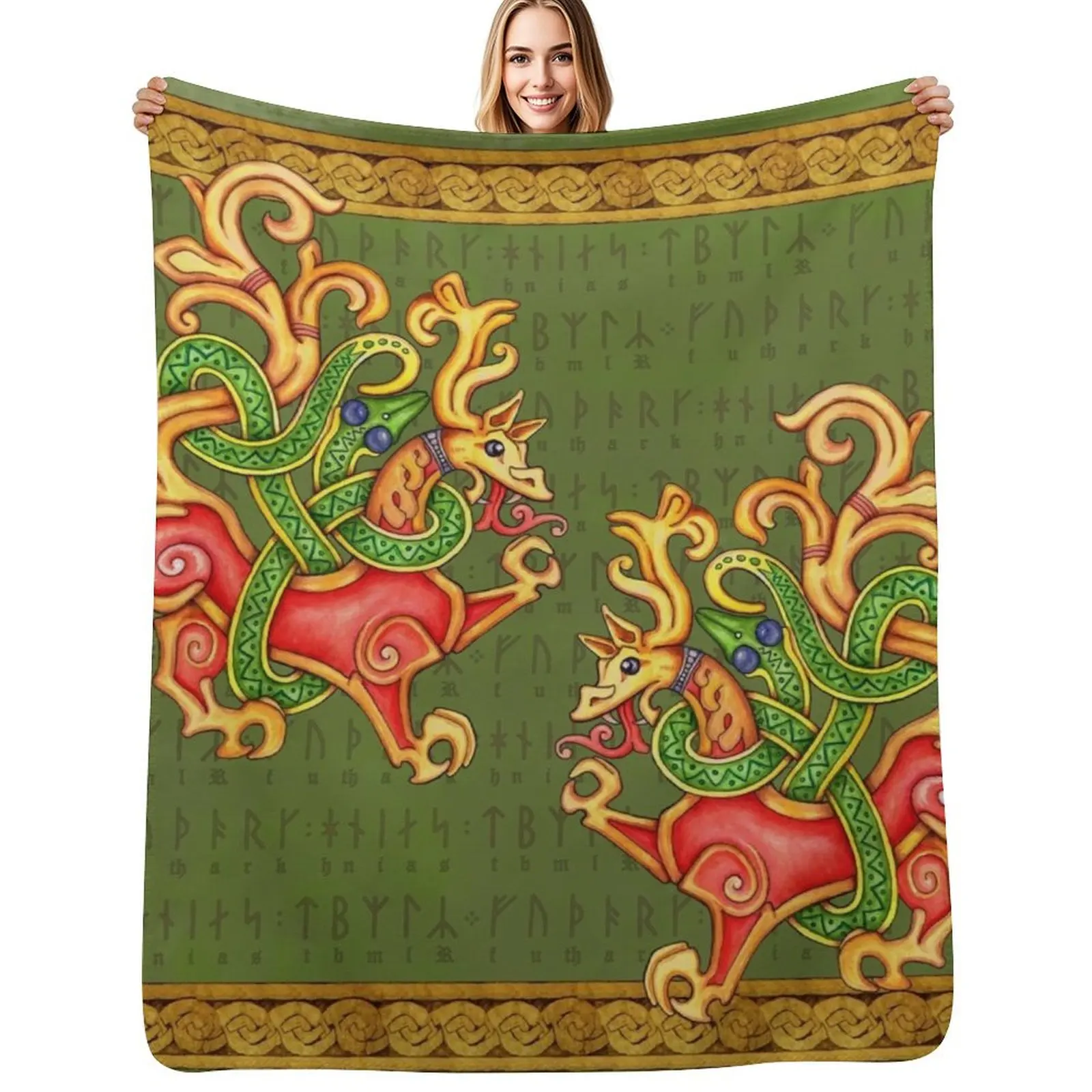 

Lion of Jellinge - watercolor Throw Blanket Cozy Warm Blanket for Bed Room Decor