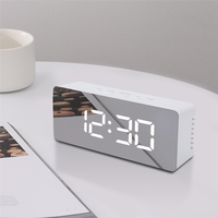 LED Mirror Digital Clock Bedroom Office Travel Electronic Table Clock Desktop Alarm Clock Temperature Function Durable , White