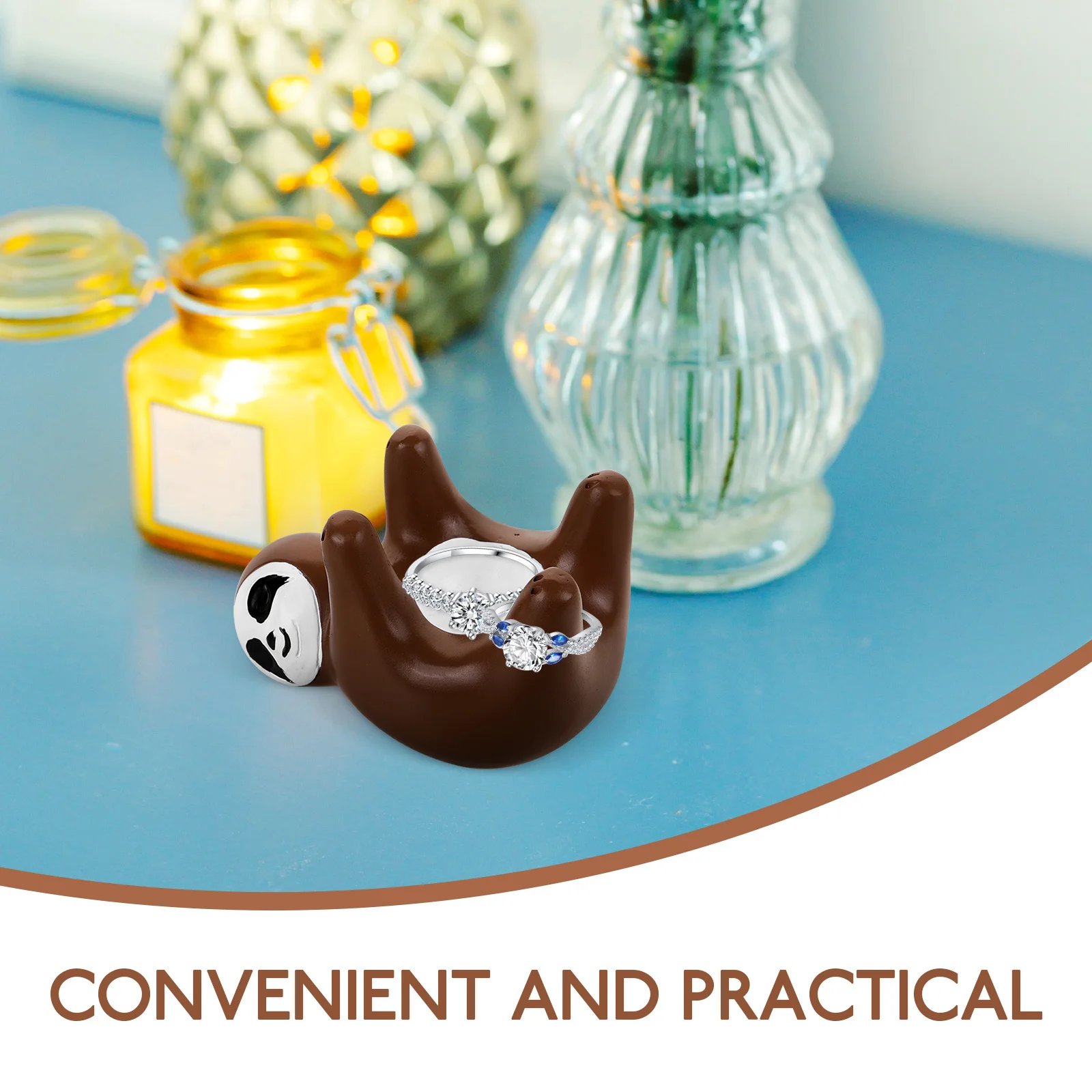 حامل حلقة الكسل منظم مجوهرات السيراميك على شكل حيوان حامل تخزين سطح المكتب للخواتم والقلائد والأساور المدمجة