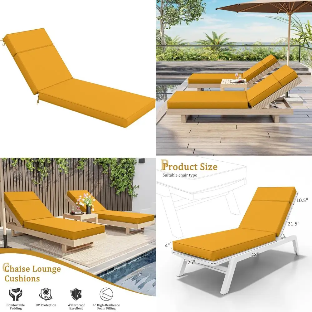 

Outdoor High-Density Foam Chaise Lounge Cushions, Waterproof, 80L x 26W x 4D, with Ties for Patio Furniture