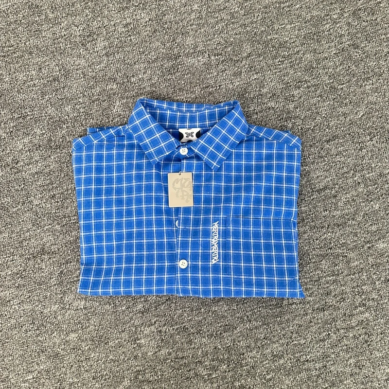 

Синяя клетчатая рубашка Mertra с короткими рукавами и принтом этикетки, летняя мужская и женская повседневная рубашка высокого качества с легким V-образным вырезом, блузка, одежда